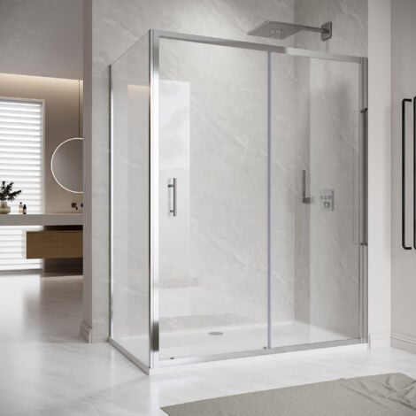main image of "ELEGANT Sliding Shower Enclosure 1200 x 800 mm 6mm Safety Glass Reversible Bathroom Cubicle Screen Door with Side Panel"