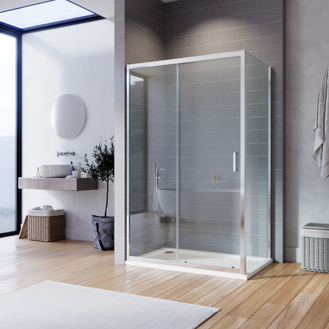 ELEGANT Sliding Shower Enclosure 1200 x 900 mm Bathroom Rectangular Cubicle Reversible 6mm Screen Door + Side Panel + Shower Tray with Waste