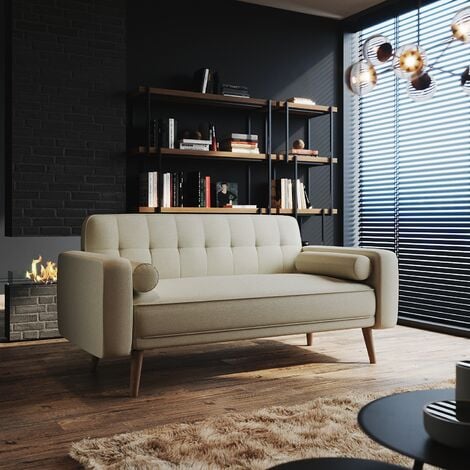 ELEGANT Sofa Bed 3 Seater Settee Recliner Couch Fabric Sofa Cover Click Clack Sofa Bed with Arms, Rubber Wooden Legs, Cream 1860 x 820 x 790 mm
