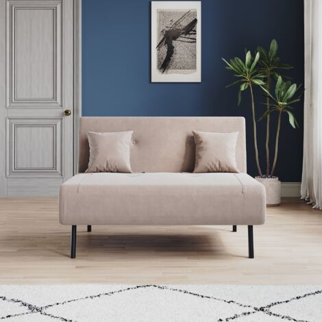 ELEGANT Sofa Bed with Sofa Bed Storage, 3 Fold Design, Iron Legs, Hidden Zipper, 6-Level Backrest Backrest and 2 Cushions, Khaki