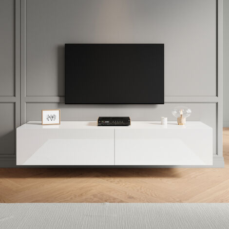 ELEGANT Soft Close TV Stand with Drawer, Wall-Mounted/Floor Standing, Modern White High Gloss TV Stand Suitable for Living Room and Bedroom, 1600x400x300mm
