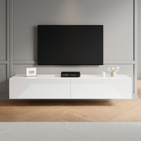 ELEGANT Soft Close TV Stand with Drawer, Wall-Mounted/Floor Standing, Modern White High Gloss TV Stand Suitable for Living Room and Bedroom, 1800x400x300mm