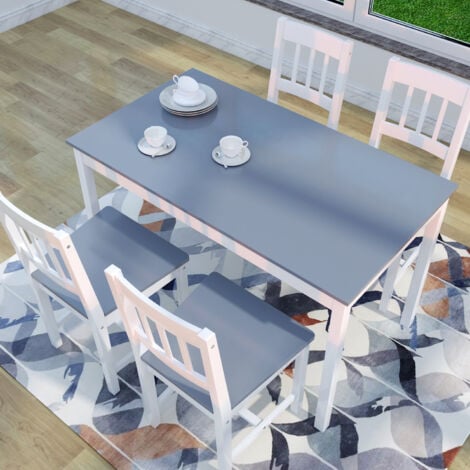 ELEGANT Solid Wooden Dining Table and 4 Chairs Set Natural Pine Dining Kitchen Furniture, Grey