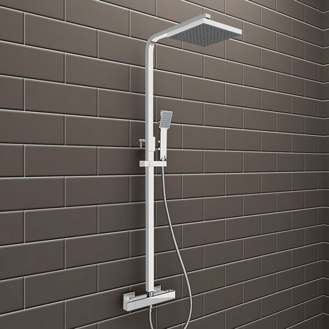 ELEGANT Square Bathroom Thermostatic Mixer Shower Set with Square Shower Head + Square Handset
