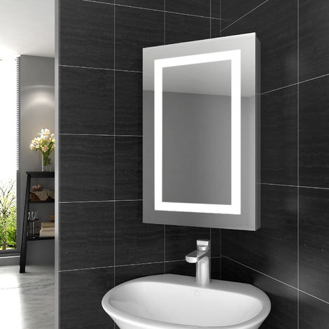 main image of "ELEGANT Stainless Steel Vertical Bathroom Mirror Cabinet Backlit Illuminated LED Bathroom Storage,"