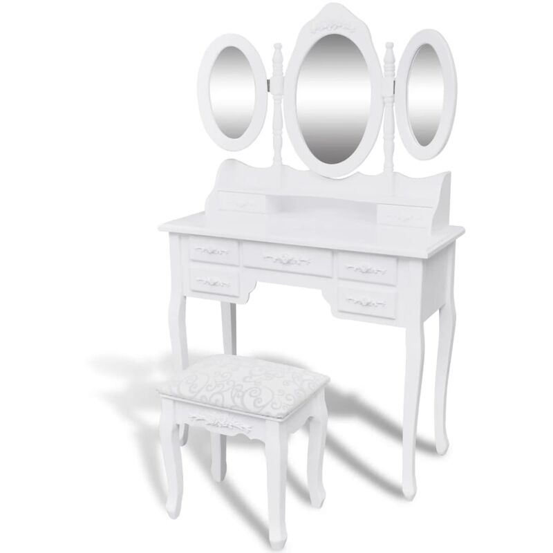 Kalisse - Elegant-Stil Coiffeuse avec tabouret et 3 miroirs Blanc,pour Salon/Jardin,Montage facile,23,74 Kg