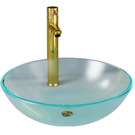 Elegant-Stil Lavabo de bain avec robinet et drain à poussoir Verre trempé,pour Salon/Jardin,Montage facile,8,08 Kg