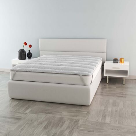 Elegant Topper Imbottito e Trapuntato sottoposto al Trattamento Silver, Bianco, Matrimoniale, 160x195cm