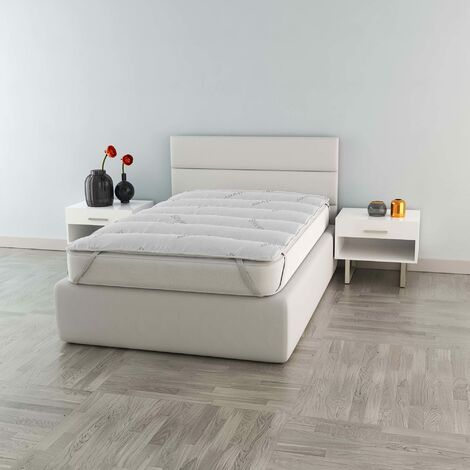 Elegant Topper Imbottito e Trapuntato Sottoposto al Trattamento Silver, Bianco, Singolo, 80x195cm