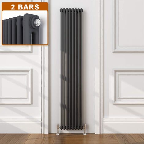 ELEGANT Traditional Radiator Anthracite Double Vertical Cast Iron Grey Tall Radiator - Perfect for Kithcen, Living Room, Bathroom Radiators 2 Column 1800 x 380 mm + Chrome Thermostatic Radiator Valves