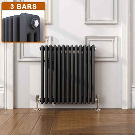 ELEGANT Traditional Radiator Anthracite Triple Horizontal Cast Iron Grey Radiator - Perfect for Kithcen, Living Room, Bathroom Radiators 3 Column 600 x 605 mm