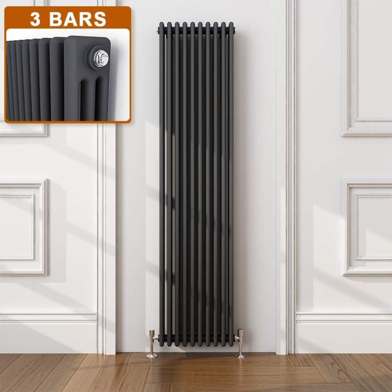 ELEGANT Traditional Radiator Anthracite Triple Vertical Cast Iron Grey