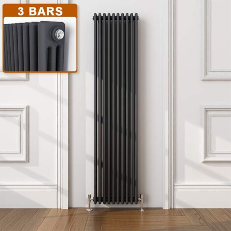 ELEGANT Traditional Radiator Anthracite Triple Vertical Cast Iron Grey Tall Radiator - Perfect for Kithcen, Living Room, Bathroom Radiators 3 Column 1800 x 470 mm + Chrome Thermostatic Radiator Valves