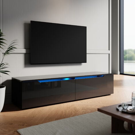 ELEGANT TV Stand Modern High Gloss TV Unit Stand with LED for up to 55-inch TV Screens, Black TV Cabinet 1350mm
