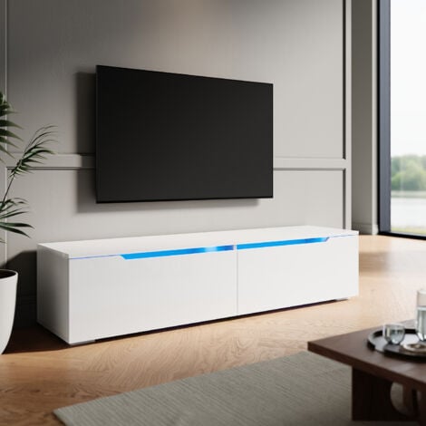 ELEGANT TV Stand Modern High Gloss TV Unit Stand with LED for up to 55-inch TV Screens, White TV Cabinet 1350mm