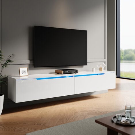 ELEGANT TV Stand Modern High Gloss TV Unit Stand with LED for up to 75-inch TV Screens, White TV Cabinet 1800mm