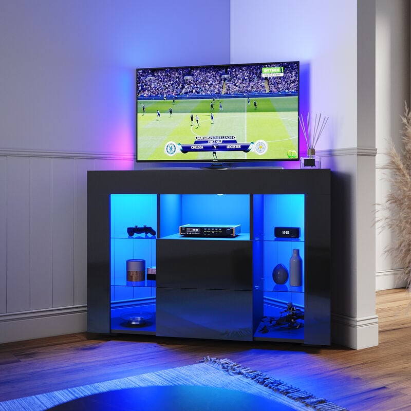 Tv Stand tv Unit tv Cabinet with led Lights High Gloss with Storage 1000mm Black tv cabinet Corner tv Unit - Elegant