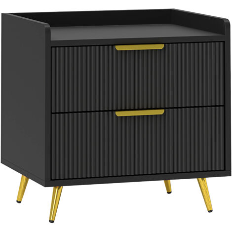 Elegant Two-Drawer Bedside Table - Black
