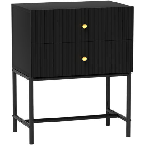 Elegant Two-Drawer Bedside Table - Black