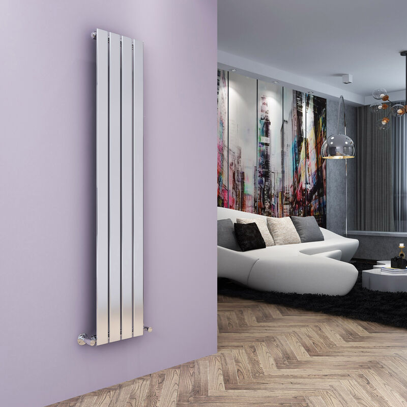 Vertical Column Designer Radiator 1600 x 300mm Chrome Single Central Heating Flat Panel - Elegant