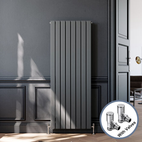 ELEGANT Vertical Flat Double Modern Radiator 1600x608mm Anthracite Central Heating Radiator with Angled Valves