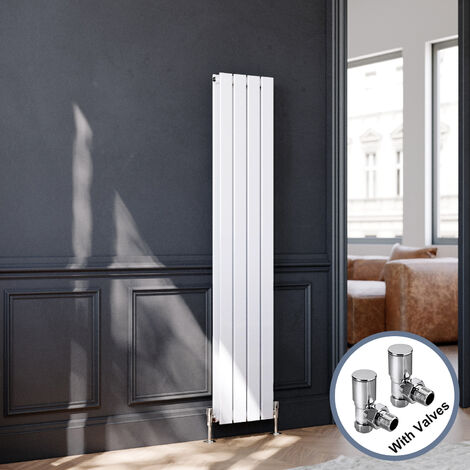 ELEGANT Vertical Flat Panel Radiator 1600x300mm Designer Heater Radiator Double White Bathroom with Angled Radiator Valves