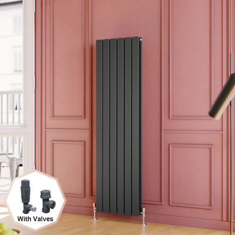 ELEGANT Vertical Radiator 1600 x 452 mm Anthracite Double Flat Panel Uniform Heat Dissipation with Thermostatic Radiator Valves