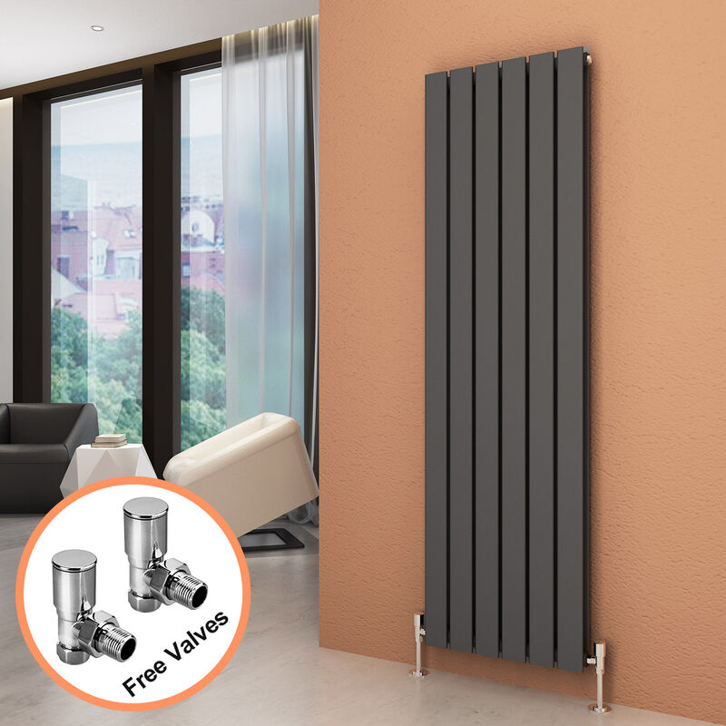 Vertical Radiator 1600 x 452 mm Premium Mild Steel High Thermal Conductivity Uniform Heat Dissipation with Angled Radiator Valves - Elegant