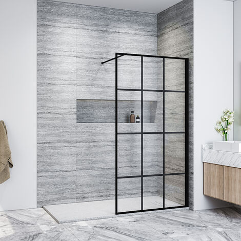 ELEGANT Walk in Shower Door Wet Room Reversible Shower Screen Panel 8mm Safety Glass Matte Black Walkin Shower Door
