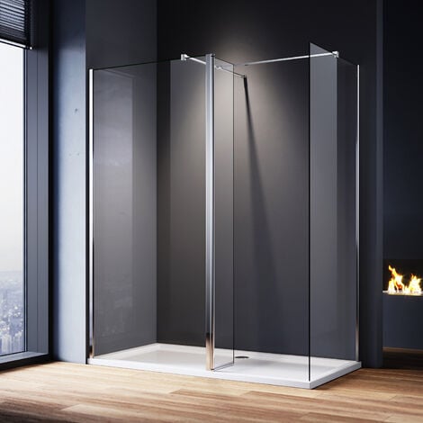 ELEGANT Walk in Shower Enclosure 8mm Easy Clean Glass 800mm Wetroom Shower Glass Panel with 800mm Side Panel and 300mm Flipper Panel