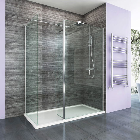 main image of "ELEGANT Walk in Shower Enclosure Wetroom Shower Glass Panel with 300mm Flipper Panel"