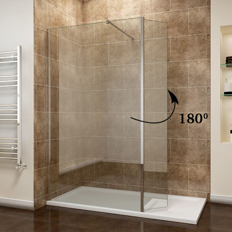ELEGANT Walk in Shower Enclosure Wetroom Shower Glass Panel with 300mm Flipper Panel 900mm