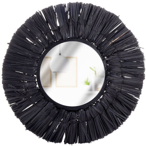 Elegant wall mirror with raffia frame - 32 cm diameter