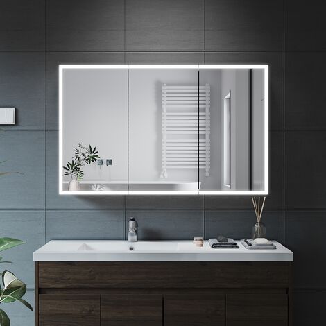 ELEGANT Wall Mounted Bathroom LED Mirror Cabinet, Cupboard with Mirror, 3 Door Soft Close Storage Cabinet, with Adjustable Light,Shaver Socket, Bluetooth, 1050x650x125mm