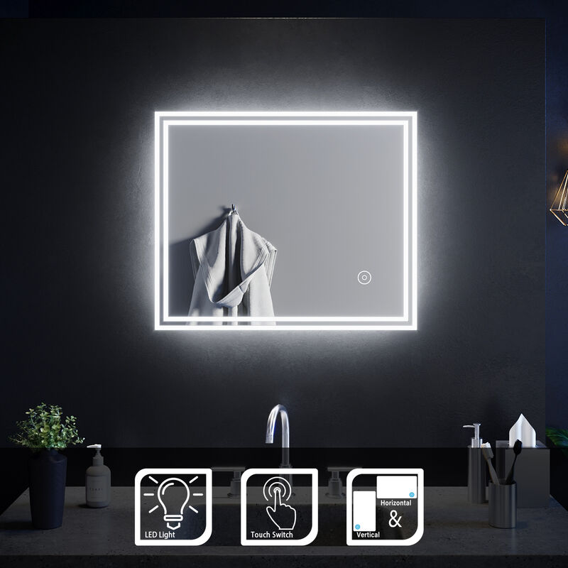 ELEGANT Wall Mounted Illuminated LED Bathroom Mirror with Lights 600 x