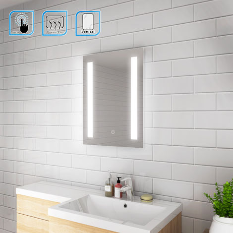 main image of "ELEGANT Wall Mounted Illuminated LED Frontlit Bathroom Mirror with Lights Sensor Touch control with Demister Pad"