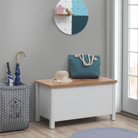 Elegant White Blanket Box Storage Chest With Oak Top And Bench Use Wood