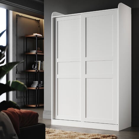 ELEGANT White Sliding Wardrobe 2 Door Bedroom Closet Solid Wood Style Wardrobe Removable Furniture 1860 x 500 x 1180 mm
