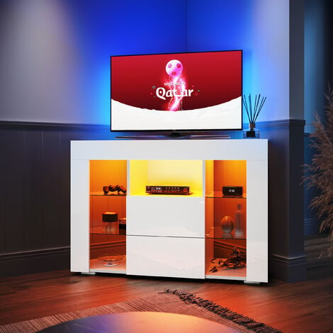 ELEGANT White TV Unit High Gloss Corner TV Cabinet Stand 1000mm with LED Lights TV Unit with Storage TV Stand Television Unit