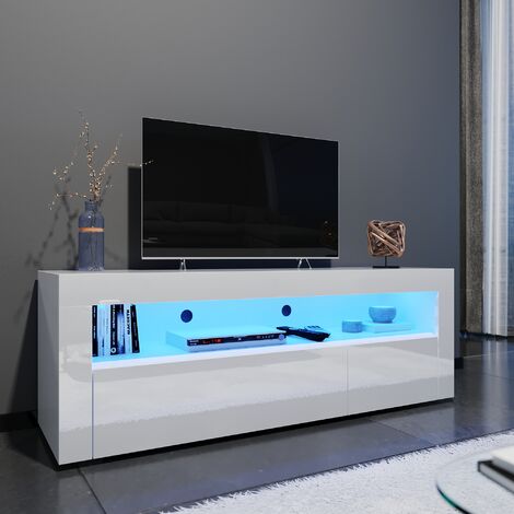 main image of "ELEGANT White TV Unit High Gloss TV Cabinet Stand 1200mm with LED Lights TV Unit with Storage TV Stand"