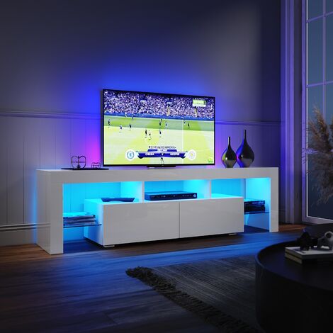 ELEGANT White TV Unit High Gloss TV Cabinet Stand 1600mm with LED Lights TV Unit with Storage TV Stand Television Unit