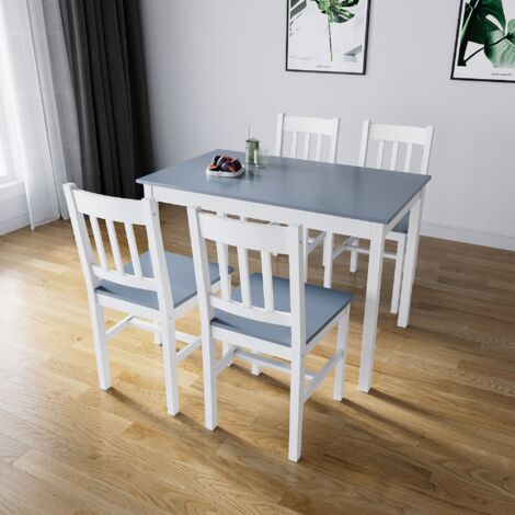 ELEGANT Wooden Dining Table and 4 Chairs Set Solid Dining Kitchen Furniture - Grey, Natural Pine