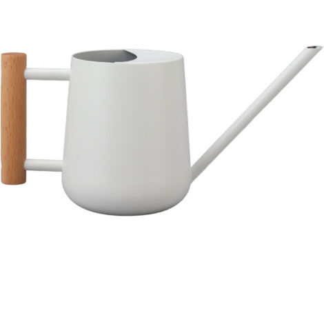 Elegante 900-ml-Gießkanne aus Edelstahl mit langem Ausguss und Holzgriff für den Garten, Weiß