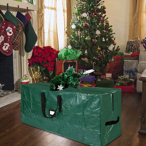 Elegante Aufbewahrungstasche für künstliche Weihnachtsbäume, grünes Polyethylen-Kunststoff, 122 x 34 x 51 cm, leicht zu tragen mit 2 verstärkten Griffen