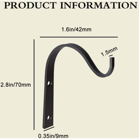 Elegante Aufhängehaken für Blumentöpfe und Dekorationen - Set mit 4 schwarzen Metallhaken (7x4,2cm)