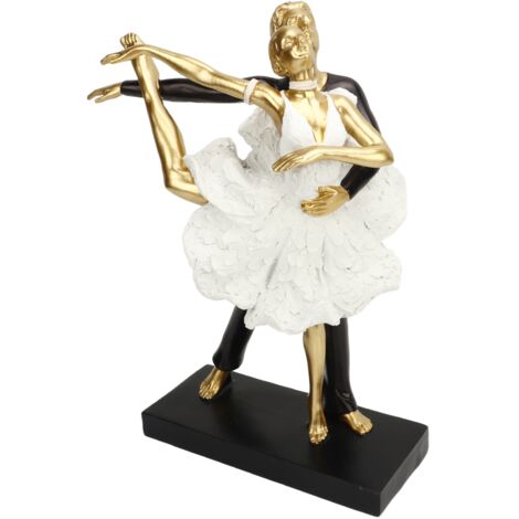 Elegante Balletttänzerpaar-Statue aus Kunstharz, romantische Wohndekoration, goldene Ornamentfigur 7130W-02