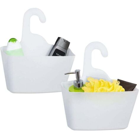 Elegante cestino da doccia sospeso in plastica bianca, 2 cestini portaoggetti per la casa con gancio, installazione senza fori o attrezzi
