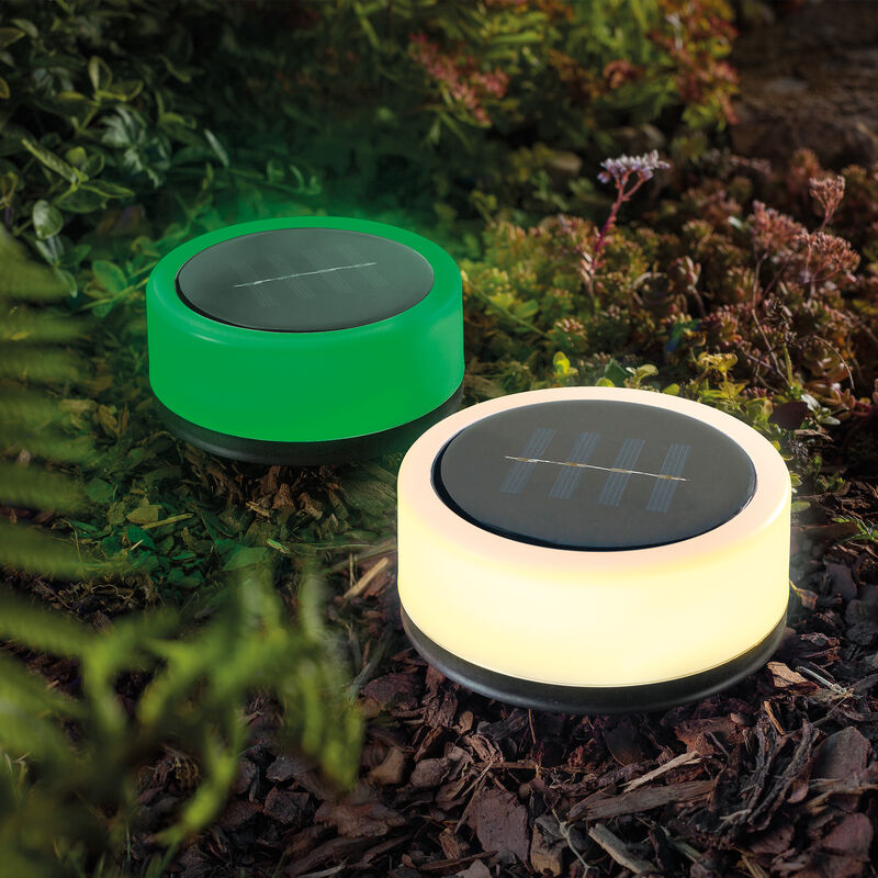 

Elegante conjunto de 2 luminarias solares decorativas LED RGB de luz blanca cálida para jardín esotec 102089