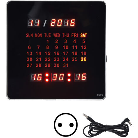 Elegante digitale Wanduhr mit Speicherfunktion, LED-Beleuchtung, Wecker und Kalender, 100–240 V EU-Stecker
