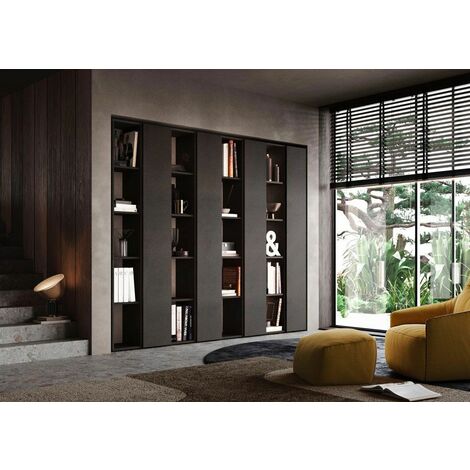 Elegante e spaziosa Parete libreria finitura Lava, Made in Italy
